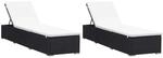 vidaXL Sonnenliegen mit Auflage 2 Stk. Poly Rattan Schwarz