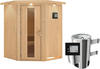Karibu Sauna mit Ofen externe Stg.Easy LED-Dachkranz Natur