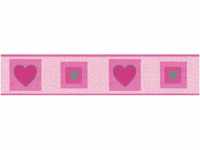 Bricoflor Pinke Bordüre mit Herz Muster Mädchenzimmer Tapetenbordüre aus Papier