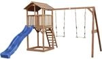 Axi Beach Tower Spielturm m. Doppelschaukel Braun u Blauer Rutsche