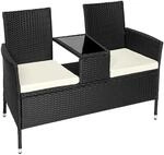 Tectake Rattan Gartensitzbank Narbonne 2Sitzer 133 x 63 x 84 cm Wetterfest Schwarz