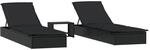 vidaXL Sonnenliegen 2 Stk. mit Tisch Schwarz Poly Rattan 201 x 55 x 20/23/36/50/62 cm
