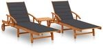 vidaXL Sonnenliegen 2 Stk. mit Tisch und Auflagen Massivholz Akazie Kissen-Farbe 