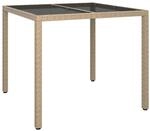 vidaXL Gartentisch 90x90x75 cm Geh&auml;rtetes Glas Poly Rattan Beige 316703