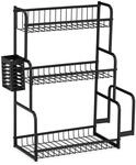 Relaxdays K&uuml;chenregal Eisen Schwarz Mit Besteckkorb 60,5 cm x 53 cm x 22 cm 2,3 kg
