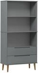 vidaXL B&uuml;cherregal MOLDE Grau 85x35x170,5 cm Massivholz Kiefer 350542