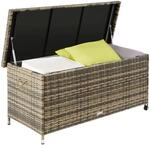 Tectake Auflagenbox Kiruna 270 L Mit Rattangeflecht 2 Griffschlaufen und 2 Rollen 