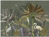 Bricoflor Dschungel Tapete Mit Flamingo Kakadu Zebra Und Kranich Regenwald Fototapete