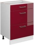 Vicco K&uuml;chenunterschrank R-Line Bordeaux Hochglanz/Wei&szlig; 60 cm mit Schubladen ohne
