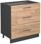 Vicco K&uuml;chenunterschrank Fame-Line Goldkraft Eiche/Anthrazit 80 cm mit 3 Schubladen