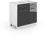 Vicco K&uuml;chenunterschrank Fame-Line Anthrazit Hochglanz/Wei&szlig; 80 cm mit Schubladen