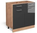 Vicco K&uuml;chenunterschrank R-Line Anthrazit Hochglanz/Goldkraft Eiche 80 cm ohne