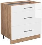 Vicco K&uuml;chenunterschrank Fame-Line Wei&szlig; Hochglanz/Goldkraft Eiche 80 cm mit 3