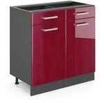 Vicco K&uuml;chenunterschrank R-Line Bordeaux Hochglanz/Anthrazit 80 cm ohne