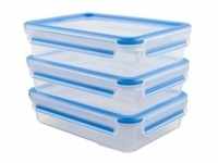 CLIP & CLOSE Frischhaltedosen 1,2 Liter - transparent/blau, rechteckig, 3 Stück
