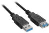USB 3.2 Gen 1 Verlängerungskabel, USB-A Stecker > USB-A Buchse - schwarz, 3 Meter