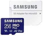 Samsung PRO Plus 256 GB microSDXC-Speicherkarte (180 MB/s, Class U3, V30, A2)