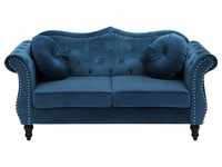 Sofa Marineblau Samtstoff 2-Sitzer Chesterfield Stil Retro Zierkissen Wohnzimmer
