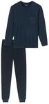 SCHIESSER Comfort Essentials Schlafanzug, Baumwolle, Brusttasche, f&uuml;r Herren, blau,