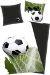 HERDING Jugendmotiv-Bettw&auml;sche "Fu&szlig;ball", grau|gr&uuml;n, 135X200