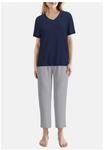 TOM TAILOR Schlafanzug, V-Ausschnitt, f&uuml;r Damen, blau, 36