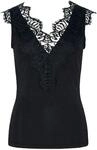 PIECES Top, V-Ausschnitt, Spitze, uni, f&uuml;r Damen, schwarz, XS
