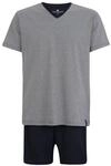 TOM TAILOR Schlafanzug, Shorty, V-Ausschnitt, Logo-Badge, gestreift, f&uuml;r Herren,