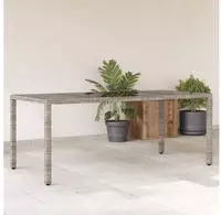 vidaXL Gartentisch mit Glasplatte Grau 190x90x75 cm Poly Rattan