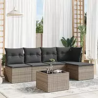 vidaXL 6-tlg. Garten-Sofagarnitur mit Kissen Beige Poly Rattan
