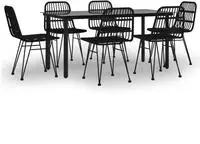 vidaXL 7-tlg. Garten-Essgruppe Schwarz Poly Rattan
