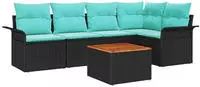 vidaXL Gartensofa-set 6 pcs Schwarz und T&uuml;rkis Poly-Rattan
