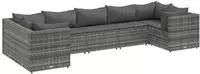 vidaXL 7-tlg. Garten-Lounge-Set mit Kissen Grau Poly Rattan