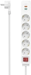Hama Steckdosenleiste, 5-fach, USB-C/A 18W, PD/FC, Schalter, Flachst., 1,4 m, Wei&szlig;