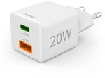 Hama Schnellladeger&auml;t, 1x USB-C, 1x USB-A, Mini-Ladeger&auml;t, PD, 20 W, Wei&szlig;