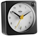 Braun BC02XBW klassischer analoger Quarz-Reisewecker schwarz/wei&szlig;