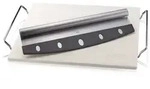 GEFU Pizzastein DARIOSO eckig 38 x 30 cm mit Gestell und Wiegemesser im Set