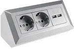ChiliTec 2-fach Steckdosenblock + 2x USB, silber 250V~/ 16A, Aufbaumontage, USB 3,1A