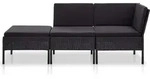 vidaXL 3-tlg. Garten-Lounge-Set mit Auflagen Poly Rattan Schwarz - Schwarz
