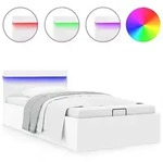 vidaXL Bett mit Bettkasten Hydraulisch LED Wei&szlig; Kunstleder 100x200 cm - Wei&szlig;
