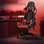 ML-Design Gamingstuhl mit Fu&szlig;st&uuml;tze, Schwarz/Rot, aus Kunstleder, ergonomisch...