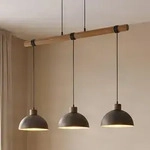 Lindby H&auml;ngeleuchte Holgar, grau, 3-flg., Holz, Metall, E27 - Silber/Grau