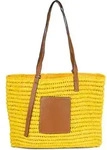 styleBREAKER Korbflecht Schultertasche aus Papierstroh mit Kunstleder Details |...