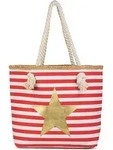styleBREAKER Gestreifte Strandtasche mit Metallic Stern Print | Damen Shopper...