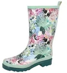 Beck Damen Regenstiefel mint mit bunten Blumen 37 - Gr&uuml;n - 37