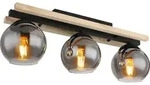 Globo Lighting Deckenleuchte Metall schwarz matt, Holz naturfarben, Glas rauchfarben,