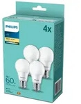 Philips Lampe 60W A60 E27 x4, 8 W, 60 W, E27, 806 lm, 15000 h, Warmwei&szlig;