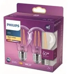 Philips Filament-Lampe, transparent, 60W A60 E27 x2, 7 W, 60 W, E27, 806 lm,...