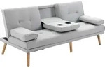 HOMCOM Schlafsofa Sofabett Schlafcouch 3 Sitzer Leinen Hellgrau 181 x 77 x 72 cm -