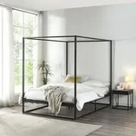 Himmelbett &rsquo;Kristianstad&rsquo; mit Lattenrost Metall 140 x 200 cm Schwarz - Schwarz