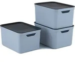 3er Set Dekobox mit Deckel DIN A4 JIVE, Farbe:Blue Fog ged. - Blau